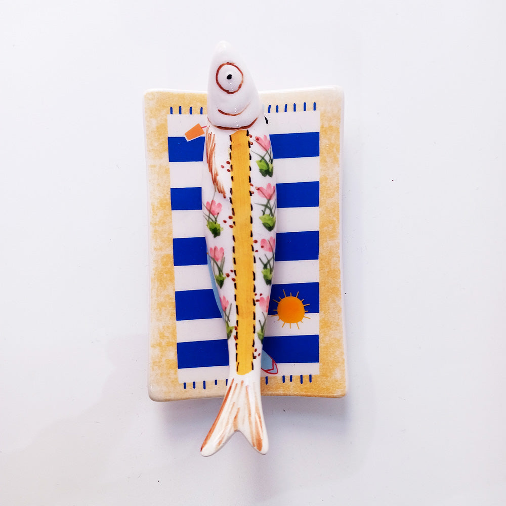 Hand-painted Portuguese Ceramic Soap Box with a painted sardine